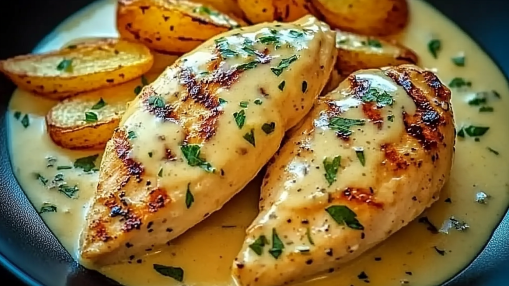 Kipfilet in Pittige Knoflook-Parmezaansaus