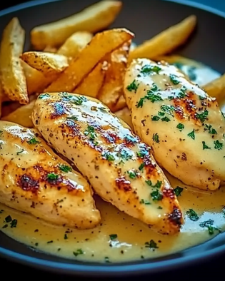 Kipfilet in Pittige Knoflook-Parmezaansaus