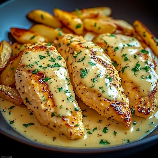Kipfilet in Pittige Knoflook-Parmezaansaus