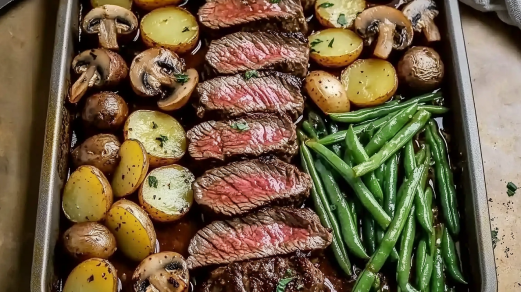 Ovenschotel met Biefstuk, Aardappelen, Sperziebonen en Champignons