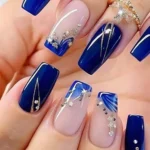 Elegant Royal Blue & Nude Nail Designs